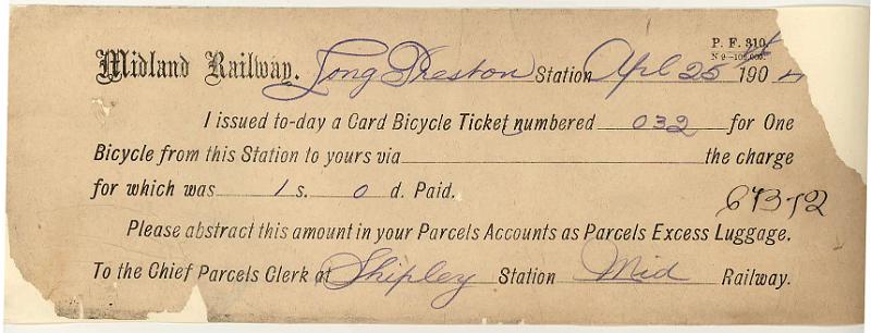 Bicycle Ticket 25-04-04 to Shipley.jpg - Way Bill: Bicycle Ticket 25-04-04 to Shipley